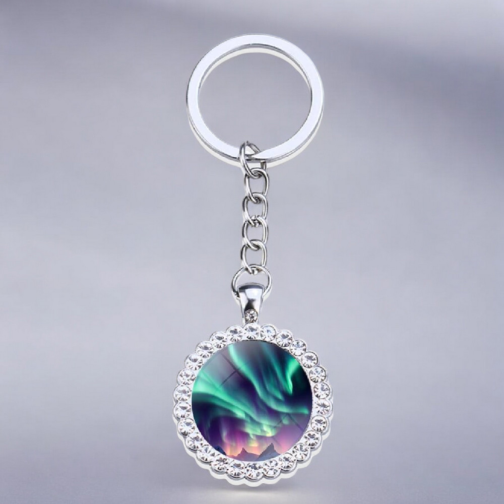 Porte-clés lumineux en argent Aurora Borealis - Bijoux Northern Light - Porte-clés en verre strass - Cadeau parfait pour les amoureux des aurores boréales