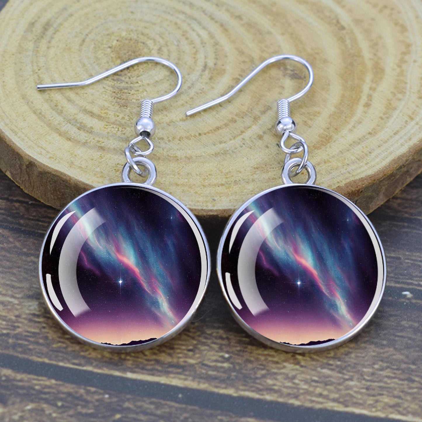 Gaismas Aurora Borealis Drop Auskari - Ziemeļblāzmas rotaslietas - Unikāli stikla Cabochon Dangle Auskari - Perfekta Aurora Lovers dāvana