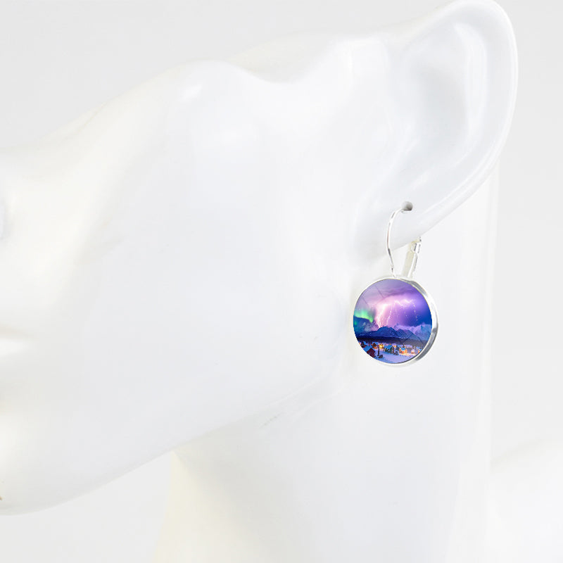 Unique Aurora Borealis Hook Earrings - Northern Lights Jewelry - Glass Cabochon Drop Earrings - Perfect Aurora Lovers Gift 25