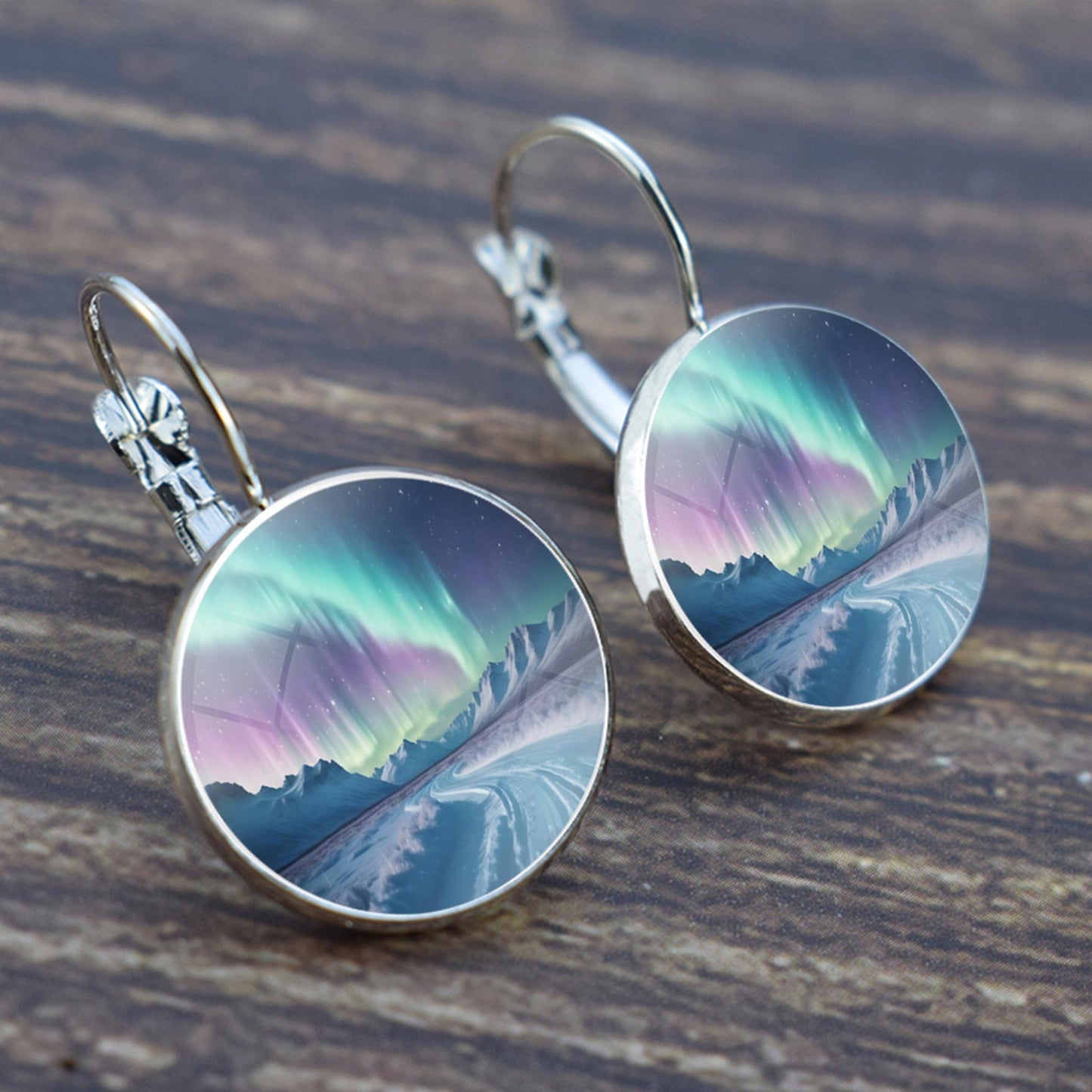 Luminous Aurora Borealis Hook Earrings - Northern Lights Jewelry - Unique Glass Cabochon Drop Earrings - Perfect Aurora Lovers Gift