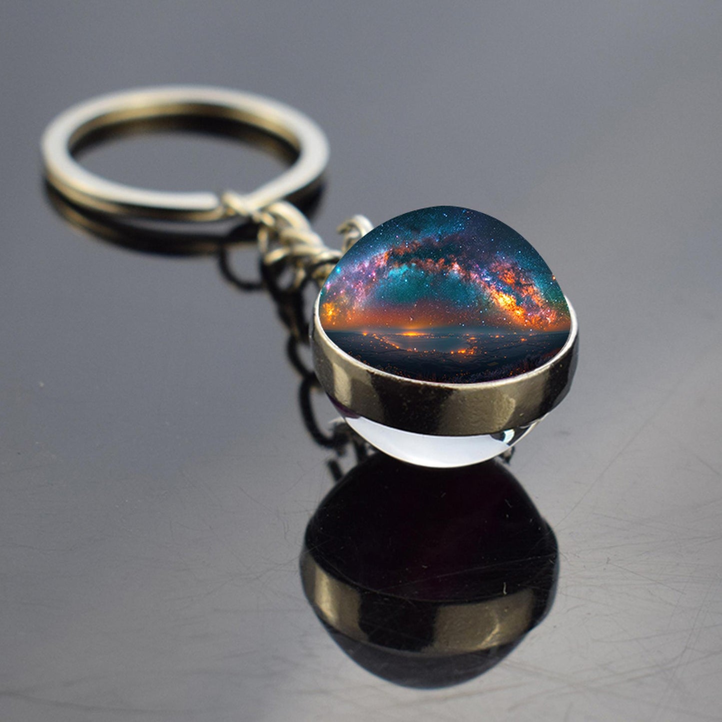 Milky Way Galaxy Nebula Star Keyring - Universe Cosmos Jewelry - Double Side Glass Ball Key Chain - Perfect Astronomy Lovers Gift