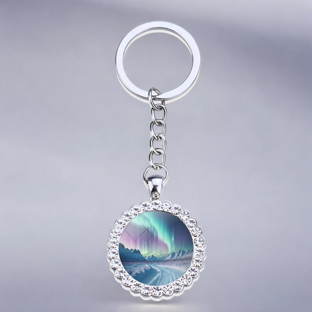 Porte-clés lumineux en argent Aurora Borealis - Bijoux Northern Light - Porte-clés en verre strass - Cadeau parfait pour les amoureux des aurores boréales