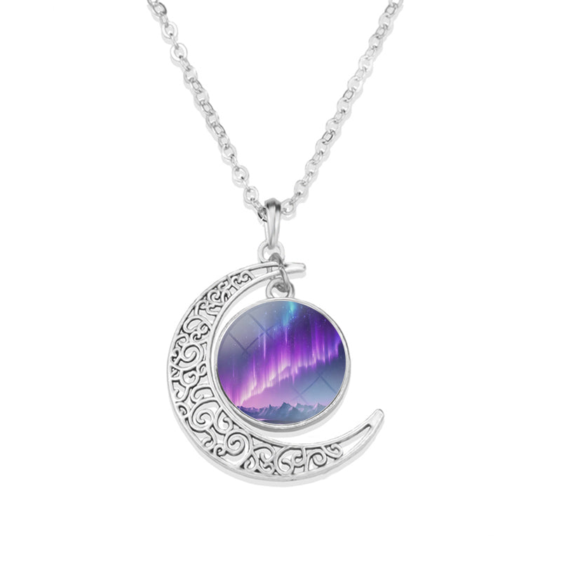 Unique Aurora Borealis Crescent Necklace - Northern Light Jewelry - Crescent Glass Cabochon Pendent Necklace - Perfect Aurora Lovers Gift 28