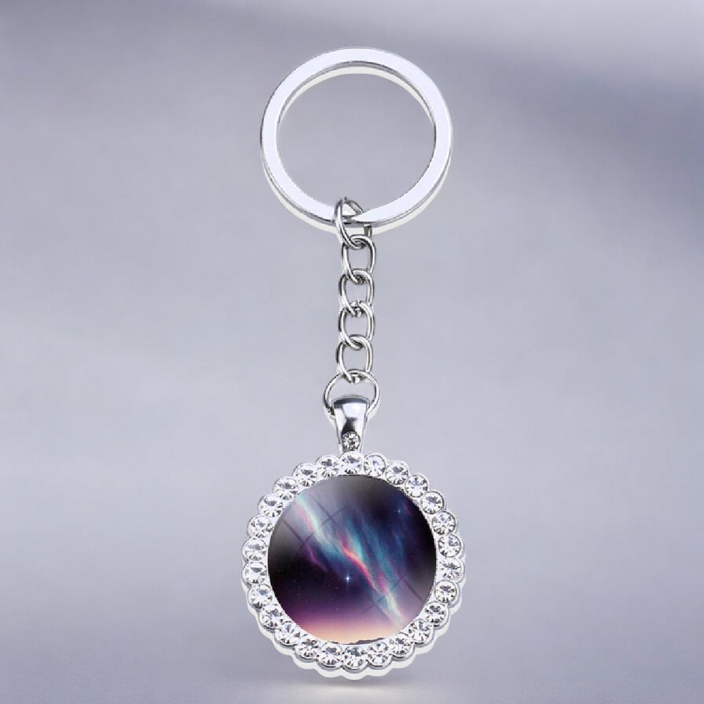 Luminous Aurora Borealis Silver Keyring - Northern Light Jewelry - Rhinestones Glass Key Chain - Perfect Aurora Lovers Gift