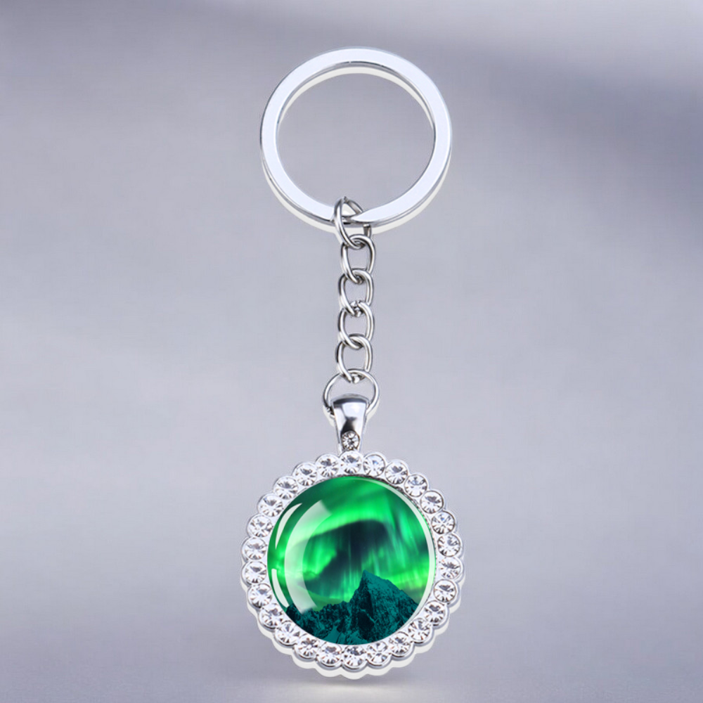 Luminous Aurora Borealis Silver Keyring - Northern Light Jewelry - Rhinestones Glass Key Chain - Perfect Aurora Lovers Gift