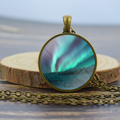 Unique Aurora Borealis Bronze Necklace - Northern Light Jewelry - Glass Dome Pendent Necklace - Perfect Aurora Lovers Gift 13