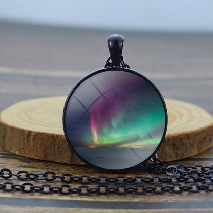 Unique Aurora Borealis Black Necklace - Northern Light Jewelry - Glass Dome Pendent Necklace - Perfect Aurora Lovers Gift 11
