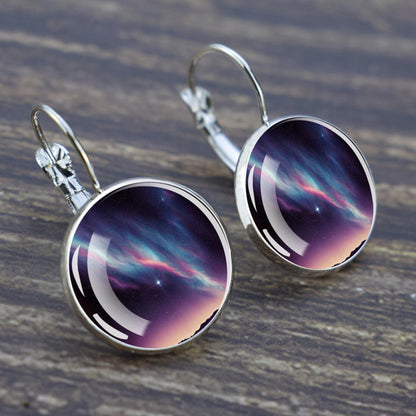 Luminous Aurora Borealis Hook Earrings - Northern Lights Jewelry - Unique Glass Cabochon Drop Earrings - Perfect Aurora Lovers Gift