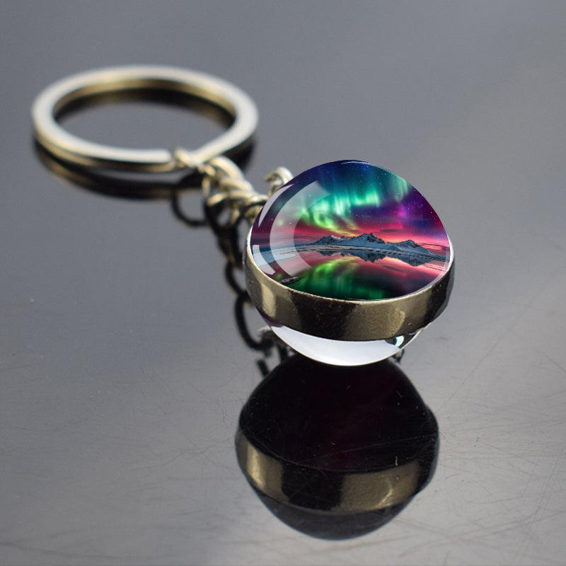 Luminous Aurora Borealis Keyring - Northern Light Jewelry - Unique Double Side Glass Ball Key Chain - Perfect Aurora Lovers Gift