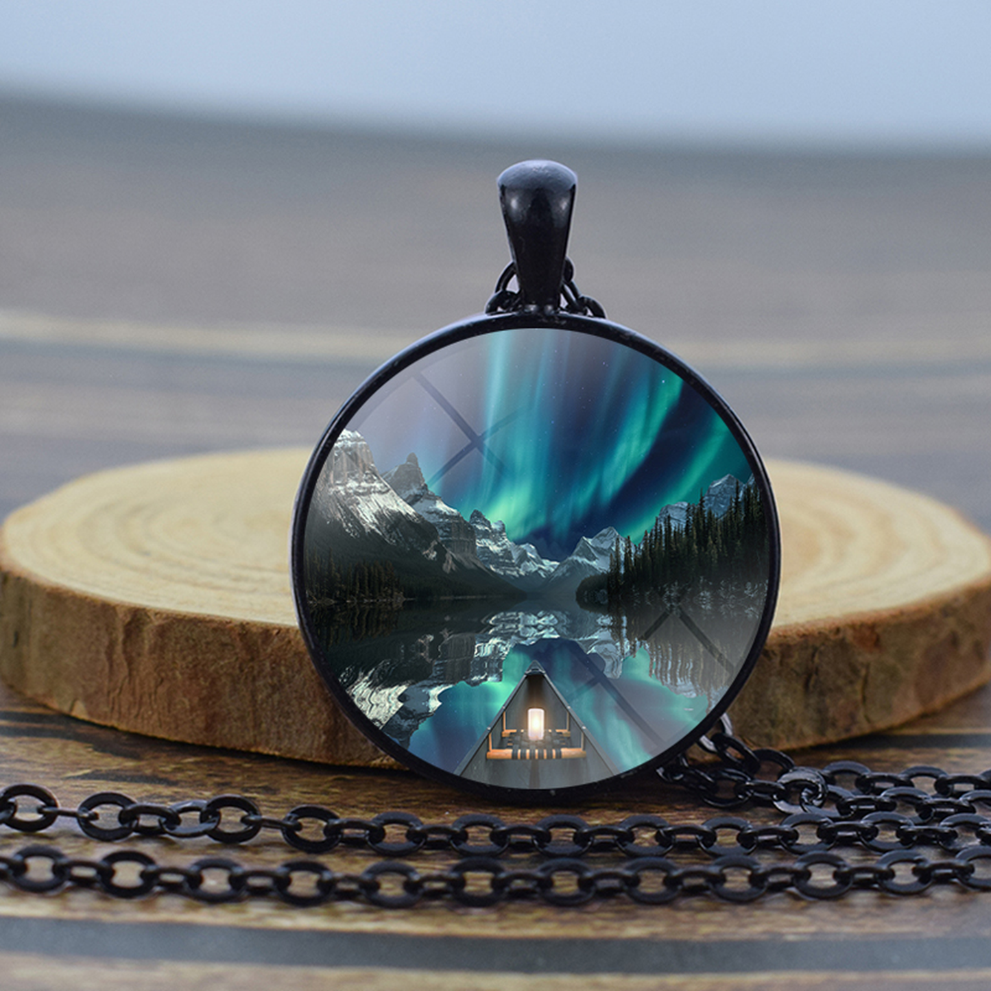 Unique Aurora Borealis Black Necklace - Northern Light Jewelry - Glass Dome Pendent Necklace - Perfect Aurora Lovers Gift 16