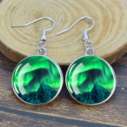 Pendientes colgantes luminosos de aurora boreal - Joyería de aurora boreal - Pendientes colgantes de cabujón de vidrio únicos - Regalo perfecto para los amantes de la aurora