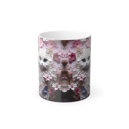 Tasse sensible à la chaleur pour chaton enchanteur - Belle tasse de morphing magique pour animaux de compagnie 11 oz - Tasse à thé au café - Cadeau parfait pour les amoureux des animaux de compagnie 10 