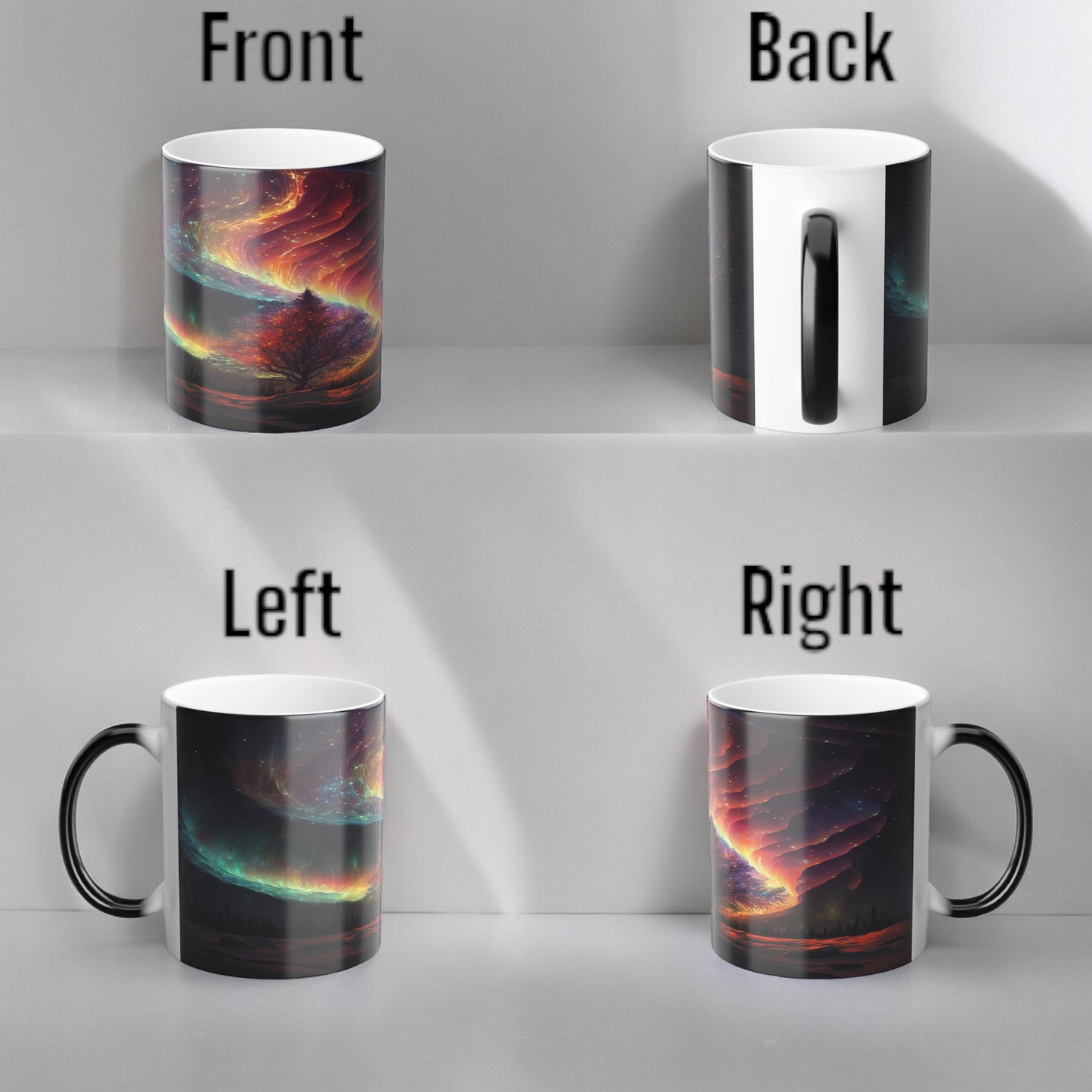 Töfrandi Aurora Borealis hitanæm mál - Northern Lights Magic Color Morphing Mug 11oz - Heat Reactive Night Sky Kaffibolli - Fullkomin gjöf fyrir náttúruunnendur