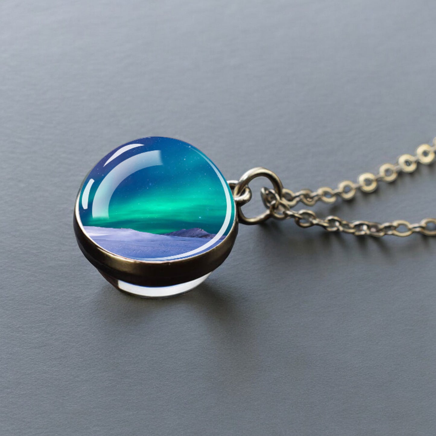 Collier en argent lumineux Aurora Borealis - Bijoux Northern Light - Collier pendentif unique en boule de verre double face - Cadeau parfait pour les amoureux des aurores boréales 