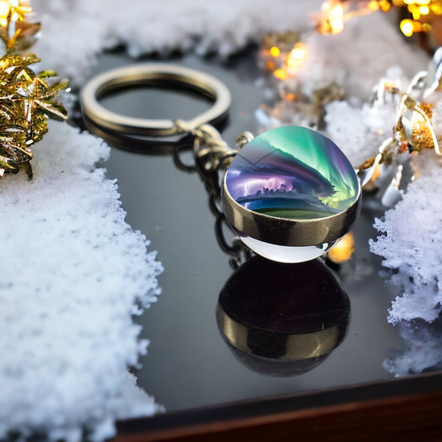 Unique Aurora Borealis Keyring - Northern Light Jewelry - Double Side Glass Ball Key Chain - Perfect Aurora Lovers Gift 25