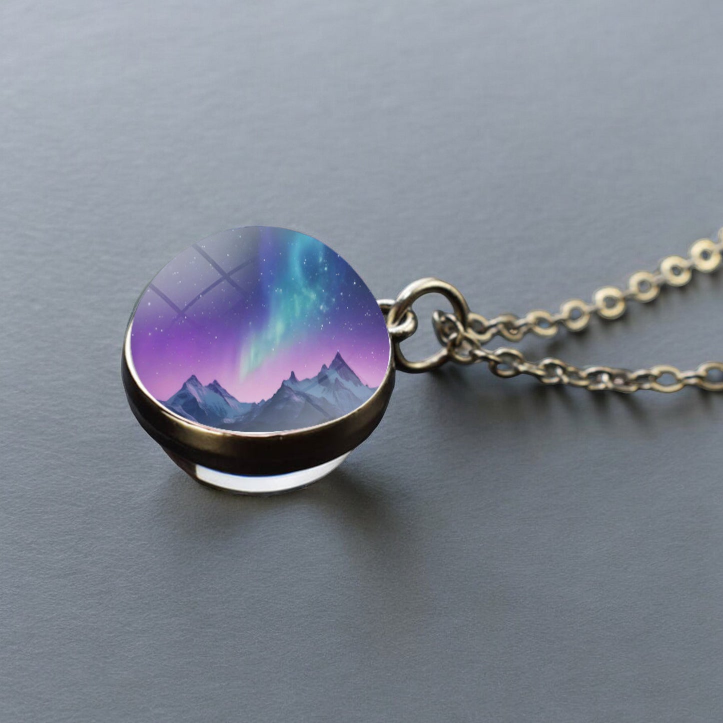 Luminous Aurora Borealis Silver Necklace- Northern Light Jewelry - Unique Double Side Glass Ball Pendent Necklace - Perfect Aurora Lovers Gift