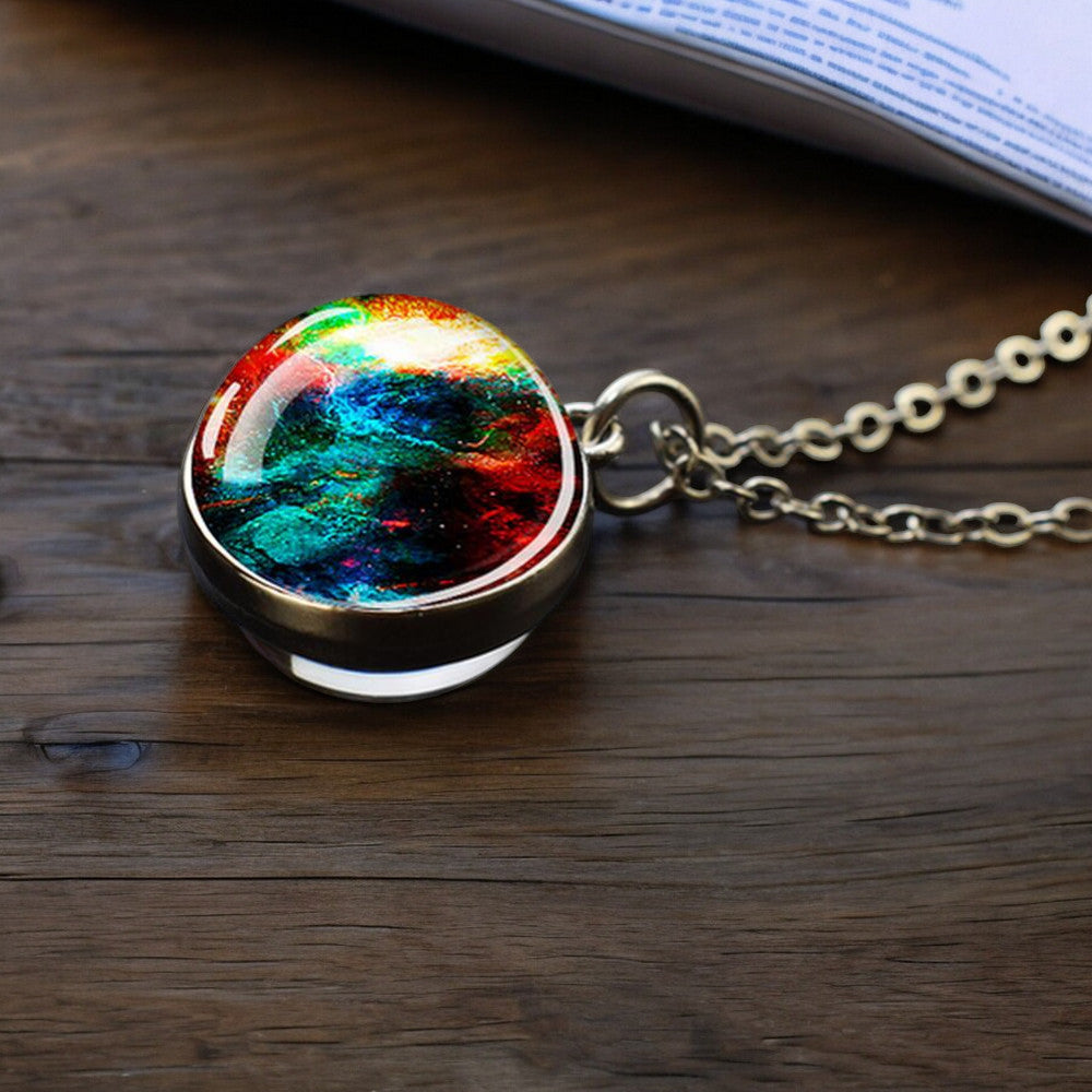 Unique Galaxy Nebula Silver Necklace - Universe Jewelry - Double Side Glass Ball Pendent Necklace - Perfect Astronomy Lovers Gift 5