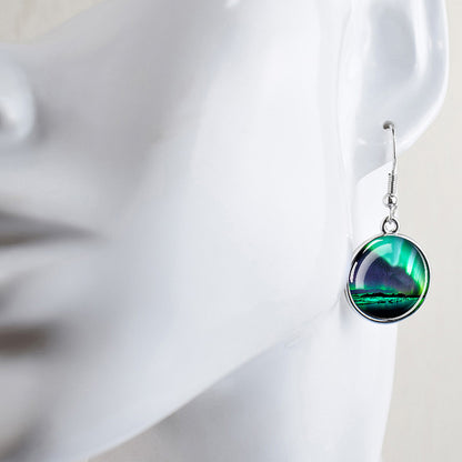 Luminous Aurora Borealis Drop Earrings - Northern Lights Jewelry - Unique Glass Cabochon Dangle Earrings - Perfect Aurora Lovers Gift