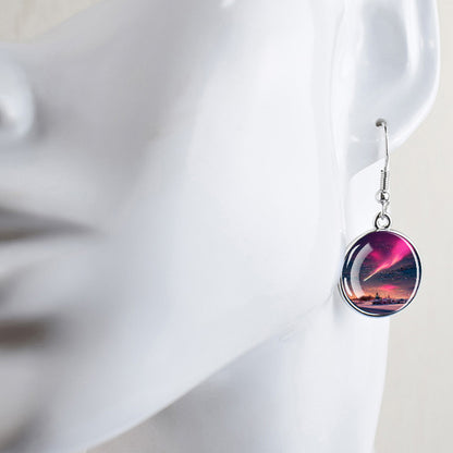 Luminous Aurora Borealis Drop Earrings - Northern Lights Jewelry - Unique Glass Cabochon Dangle Earrings - Perfect Aurora Lovers Gift