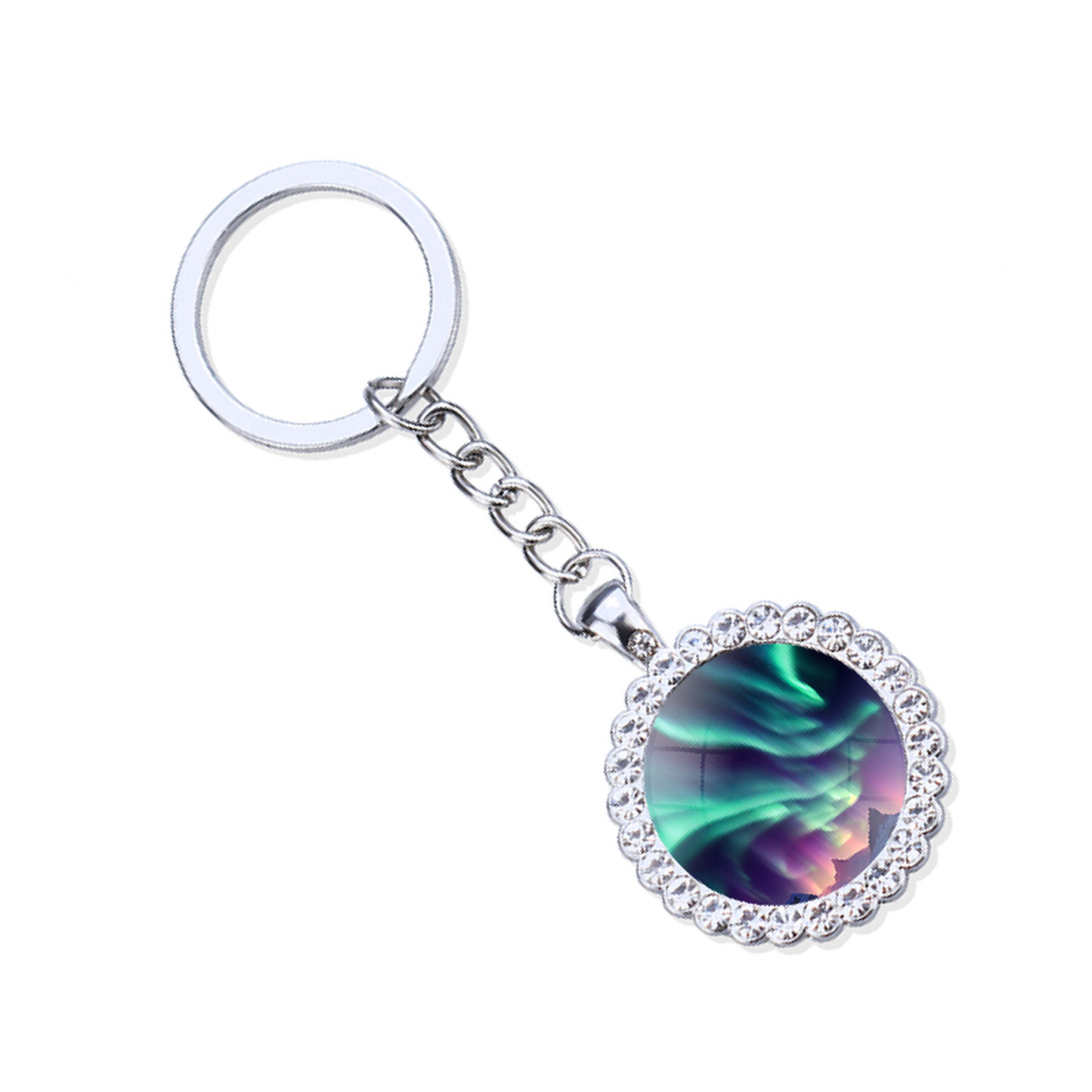 Aurora Borealis Silver Keyring - Northern Light Jewelry - Rhinestones Glass Key Chain - Perfect Aurora Lovers Gift 1