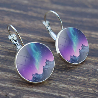 Luminous Aurora Borealis Hook Earrings - Northern Lights Jewelry - Unique Glass Cabochon Drop Earrings - Perfect Aurora Lovers Gift