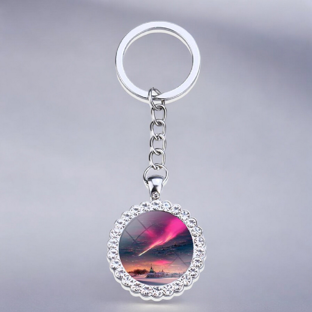 Luminous Aurora Borealis Silver Keyring - Northern Light Jewelry - Rhinestones Glass Key Chain - Perfect Aurora Lovers Gift