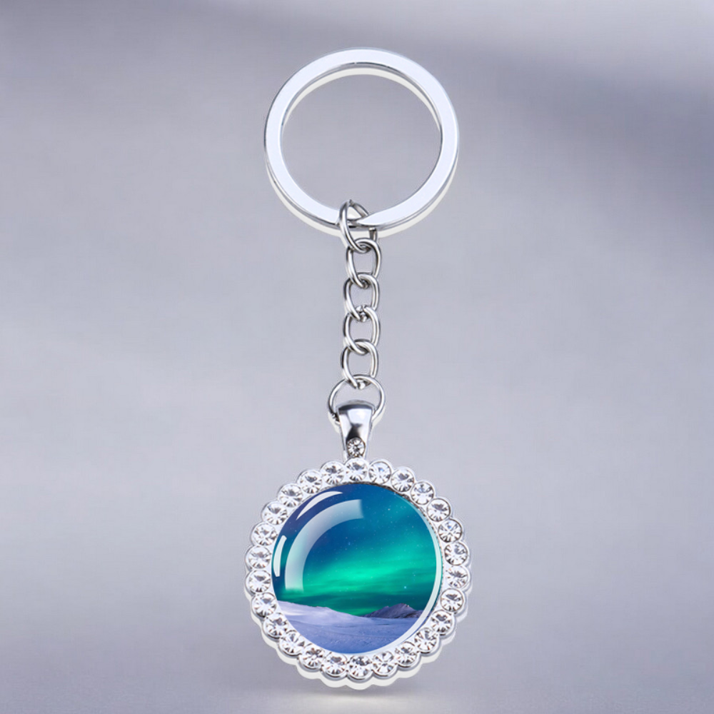 Porte-clés lumineux en argent Aurora Borealis - Bijoux Northern Light - Porte-clés en verre strass - Cadeau parfait pour les amoureux des aurores boréales