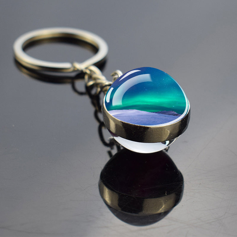 Luminous Aurora Borealis Keyring - Northern Light Jewelry - Unique Double Side Glass Ball Key Chain - Perfect Aurora Lovers Gift