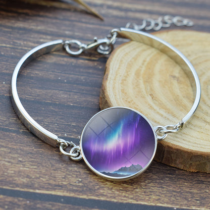 Unique Aurora Borealis Bangle Bracelet - Northern Light Jewelry - Glass Cabochon Silver Plated Bracelet - Perfect Aurora Lovers Gift 28