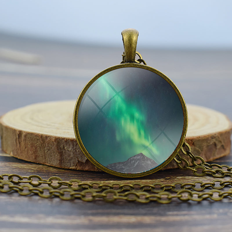 Unique Aurora Borealis Bronze Necklace - Northern Light Jewelry - Glass Dome Pendent Necklace - Perfect Aurora Lovers Gift 32