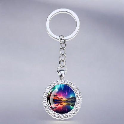 Porte-clés lumineux en argent Aurora Borealis - Bijoux Northern Light - Porte-clés en verre strass - Cadeau parfait pour les amoureux des aurores boréales