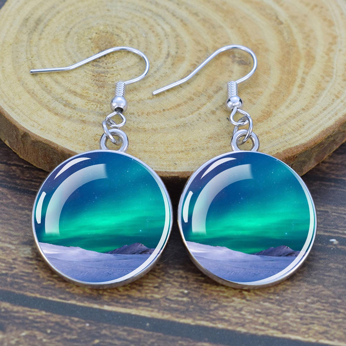 Luminous Aurora Borealis Drop Earrings - Northern Lights Jewelry - Unique Glass Cabochon Dangle Earrings - Perfect Aurora Lovers Gift