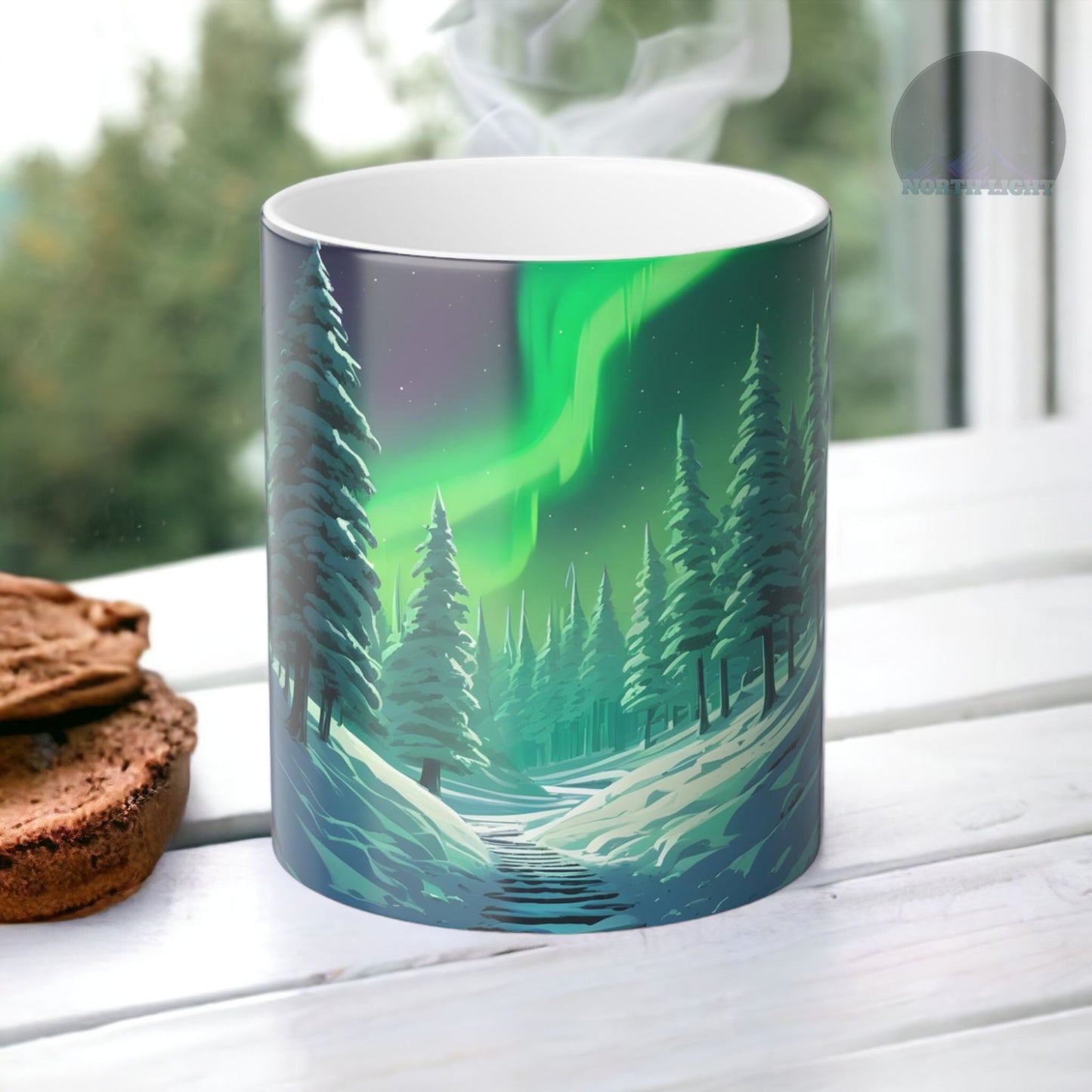 Fortryllende Aurora Borealis varmefølsomt krus - Northern Lights Magic Color Morphing-krus 11 oz - Heat Reactive Night Sky Coffee Cup - Perfekt gave til naturelskere