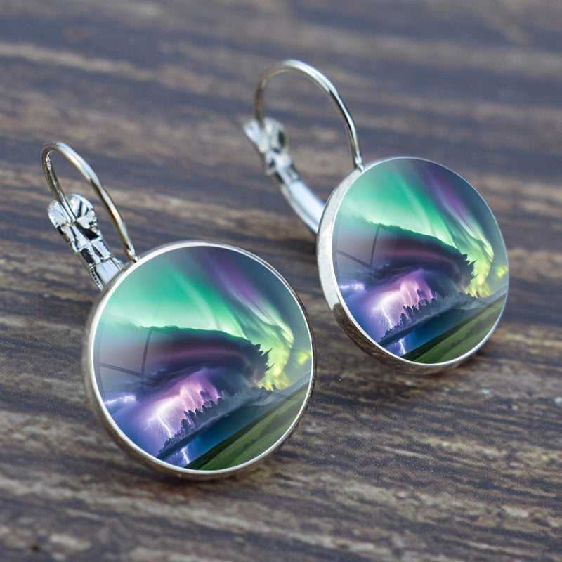 Unique Aurora Borealis Hook Earrings - Northern Lights Jewelry - Glass Cabochon Drop Earrings - Perfect Aurora Lovers Gift 25