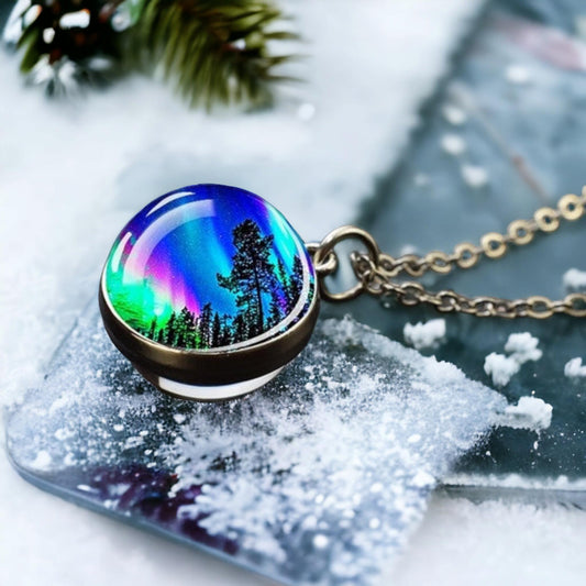 Unique Aurora Borealis Silver Necklace - Northern Light Jewelry - Double Side Glass Ball Pendent Necklace - Perfect Aurora Lovers Gift 17