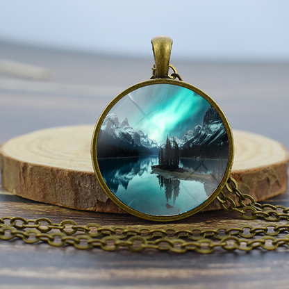 Unique Aurora Borealis Bronze Necklace - Northern Light Jewelry - Glass Dome Pendent Necklace - Perfect Aurora Lovers Gift 16