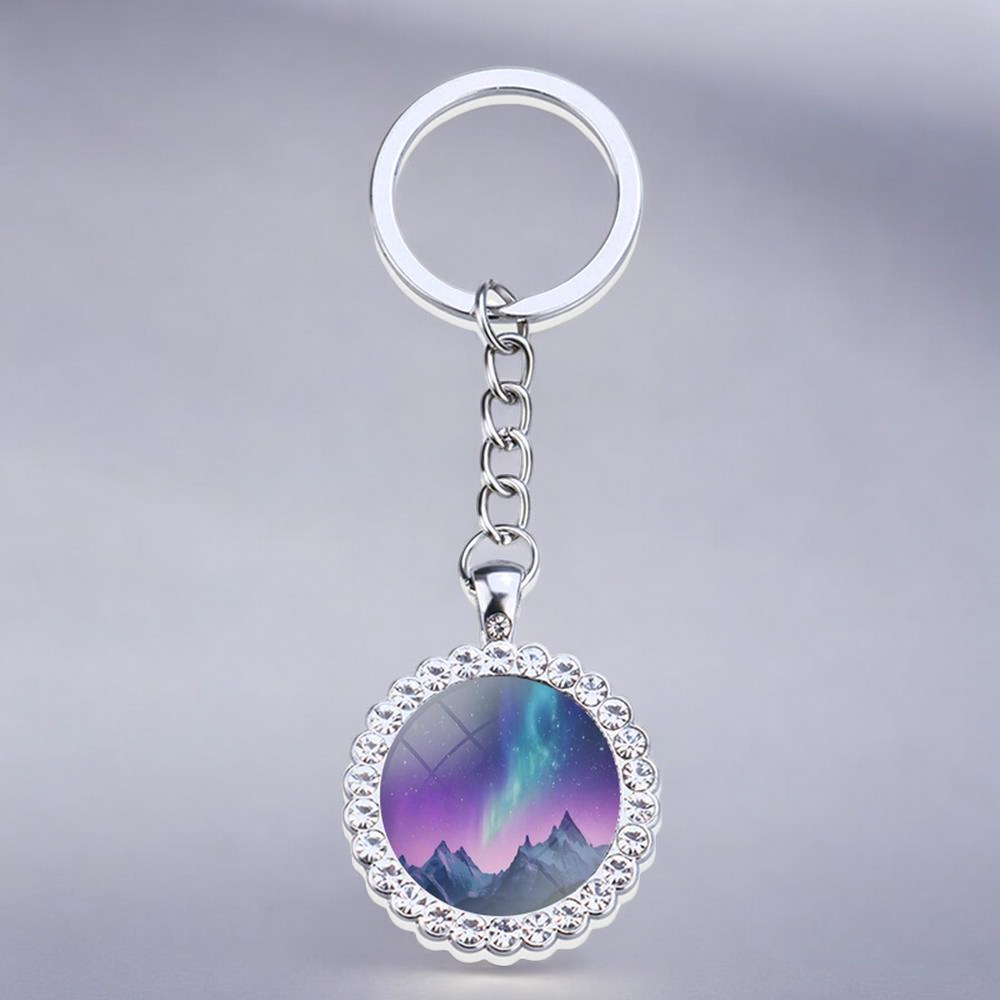 Luminous Aurora Borealis Silver Keyring - Northern Light Jewelry - Rhinestones Glass Key Chain - Perfect Aurora Lovers Gift