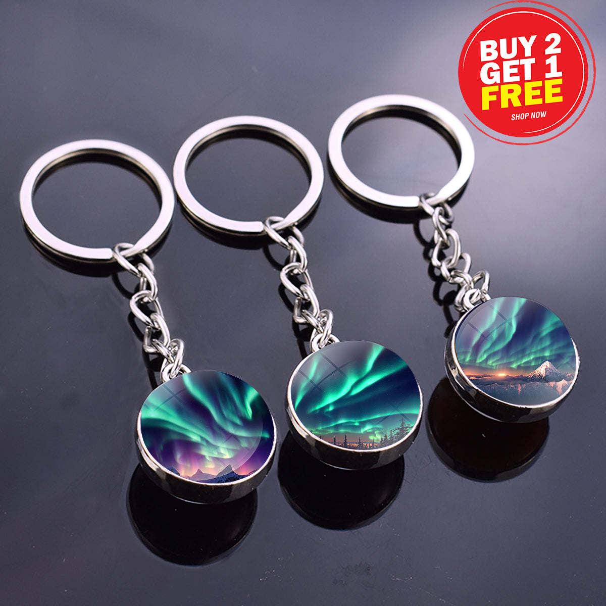 Luminous Aurora Borealis Keyring - Northern Light Jewelry - Unique Double Side Glass Ball Key Chain - Perfect Aurora Lovers Gift