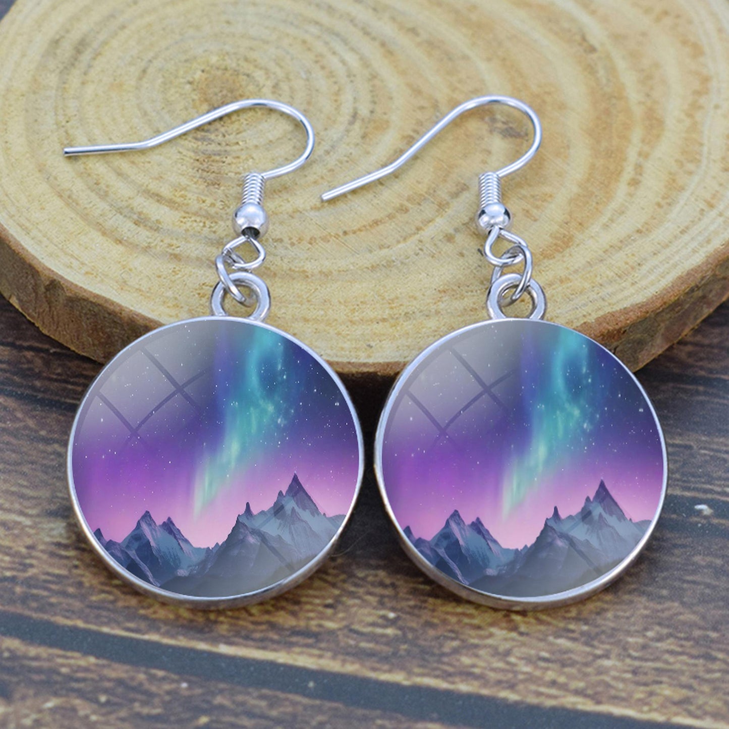 Luminous Aurora Borealis Drop Earrings - Northern Lights Jewelry - Unique Glass Cabochon Dangle Earrings - Perfect Aurora Lovers Gift