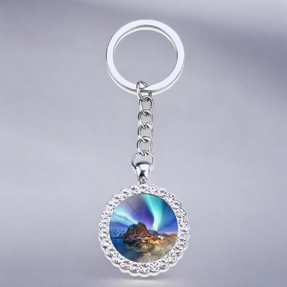 Porte-clés lumineux en argent Aurora Borealis - Bijoux Northern Light - Porte-clés en verre strass - Cadeau parfait pour les amoureux des aurores boréales