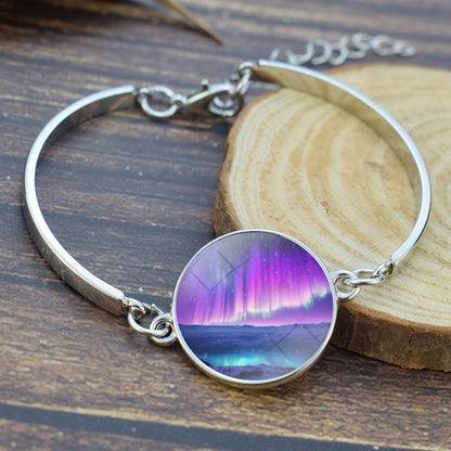 Unique Aurora Borealis Bangle Bracelet - Northern Light Jewelry - Glass Cabochon Silver Plated Bracelet - Perfect Aurora Lovers Gift 27