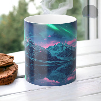 Fortryllende Aurora Borealis varmefølsomt krus - Northern Lights Magic Color Morphing-krus 11 oz - Heat Reactive Night Sky Coffee Cup - Perfekt gave til naturelskere