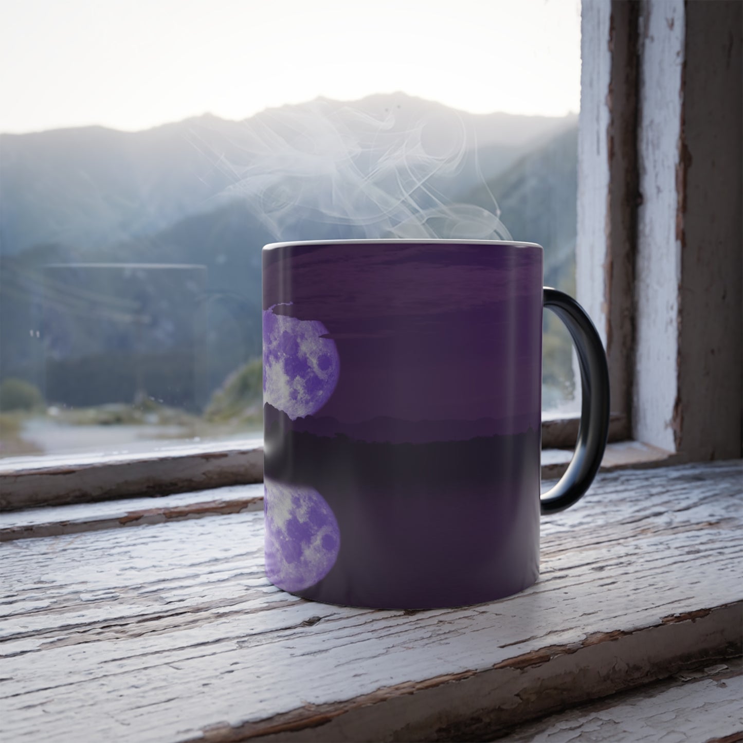 Unveil the Moon: Heat-Sensitive & Scenic Mugs - Pink Purple Blue  Moon Dreams Coffee Mugs