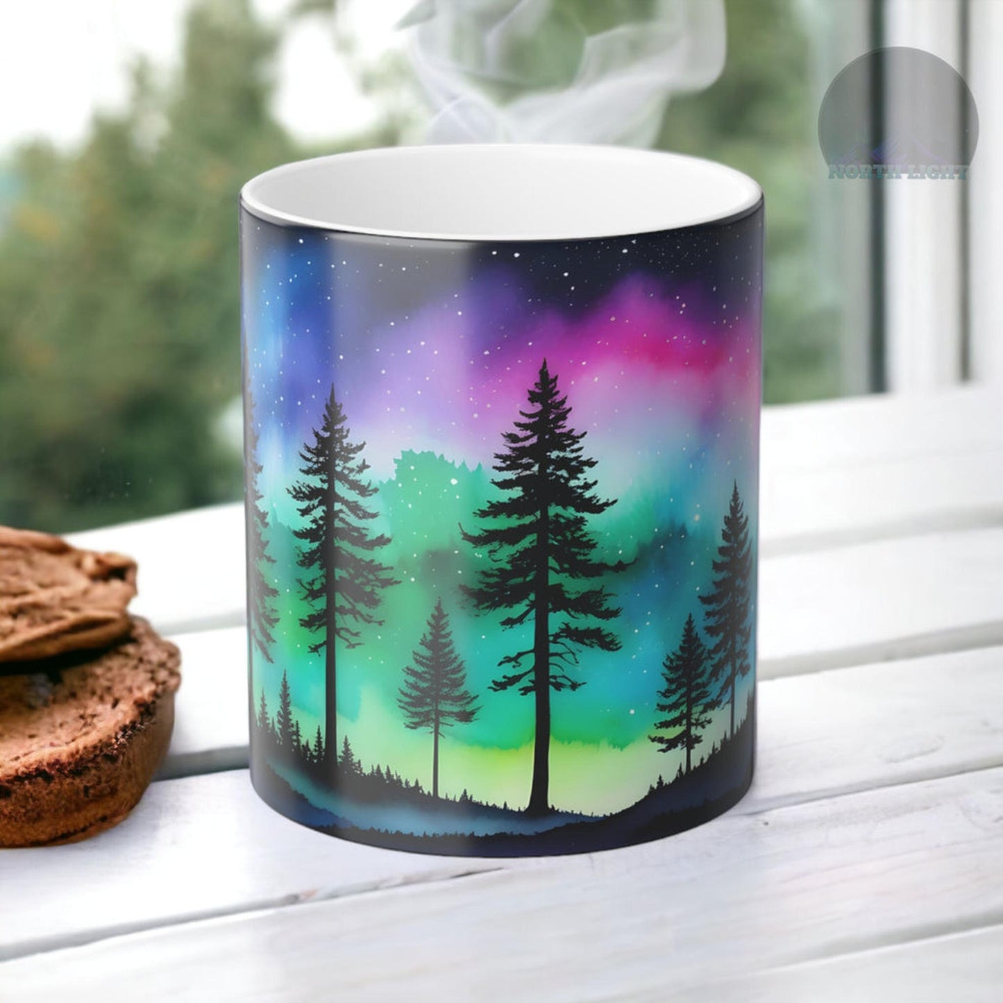 Töfrandi Aurora Borealis hitanæm mál - Northern Lights Magic Color Morphing Mug 11oz - Heat Reactive Night Sky Kaffibolli - Fullkomin gjöf fyrir náttúruunnendur