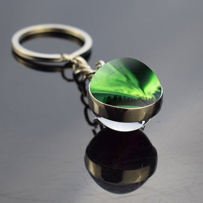 Luminous Aurora Borealis Keyring - Northern Light Jewelry - Unique Double Side Glass Ball Key Chain - Perfect Aurora Lovers Gift