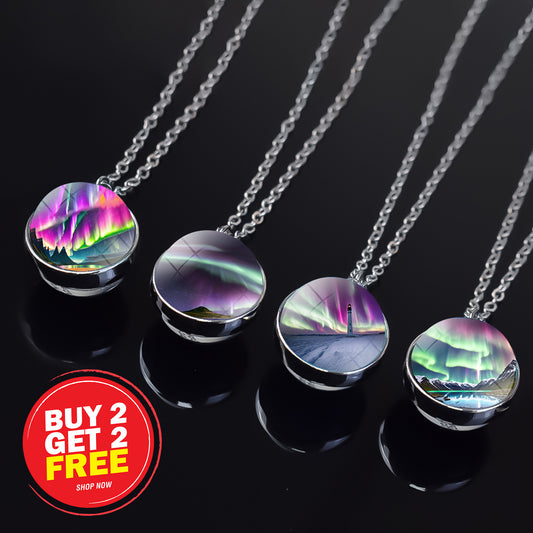 Luminous Aurora Borealis Silver Necklace- Northern Light Jewelry - Unique Double Side Glass Ball Pendent Necklace - Perfect Aurora Lovers Gift