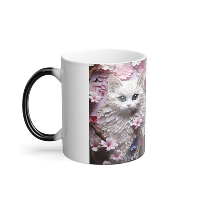 Tasse sensible à la chaleur pour chaton enchanteur - Belle tasse de morphing magique pour animaux de compagnie 11 oz - Tasse à thé au café - Cadeau parfait pour les amoureux des animaux de compagnie 10 