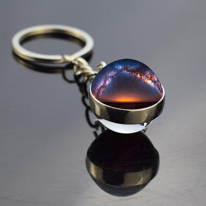 Milky Way Galaxy Nebula Star Keyring - Universe Cosmos Jewelry - Double Side Glass Ball Key Chain - Perfect Astronomy Lovers Gift