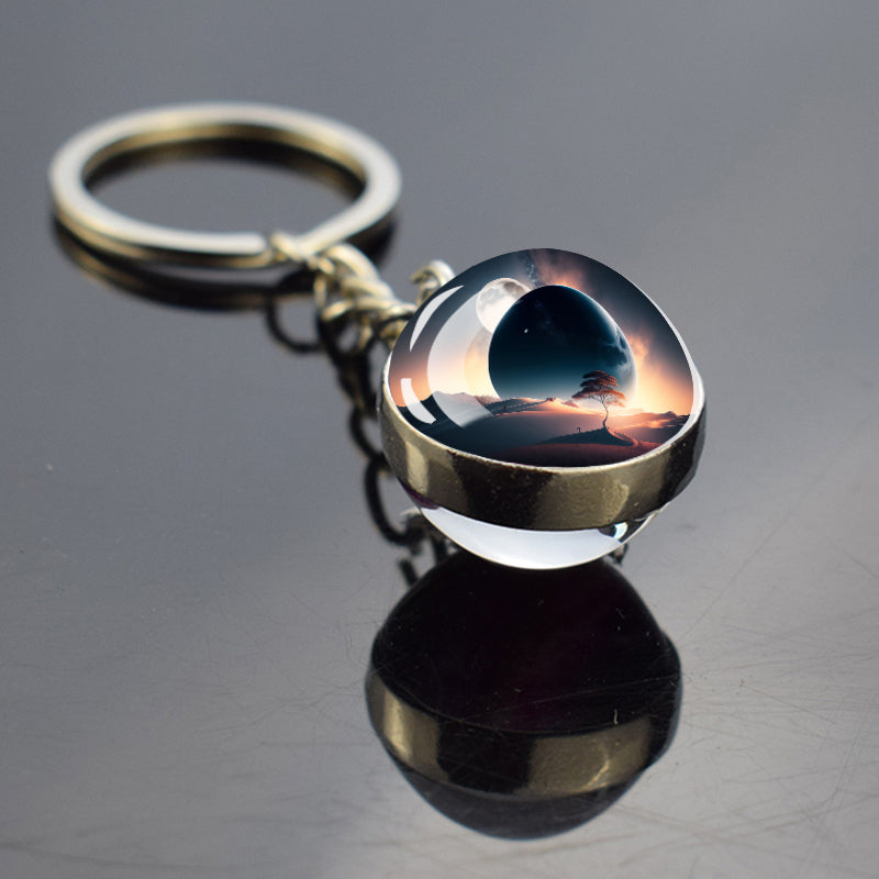 Porte-clés unique en croissant de lune complet - Bijoux ciel étoilé de nuit - Porte-clés boule de verre double face - Cadeau parfait pour les amoureux de la lune 6