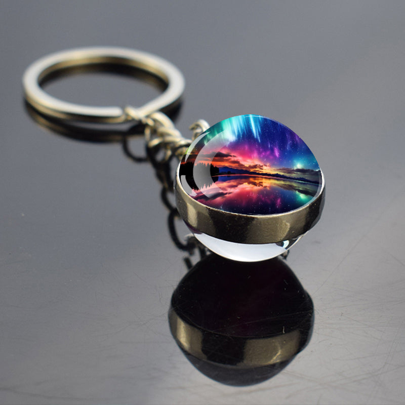 Lichtgevende Aurora Borealis sleutelhanger - Noorderlicht sieraden - Unieke dubbelzijdige glazen bal sleutelhanger - Perfect Aurora Lovers Gift